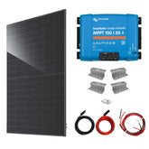 Victron 445W RV Solar Kit with MPPT 100/50 charge controller, Z-brackets, MC4 solar cables, and battery connection cables for off-grid RV power